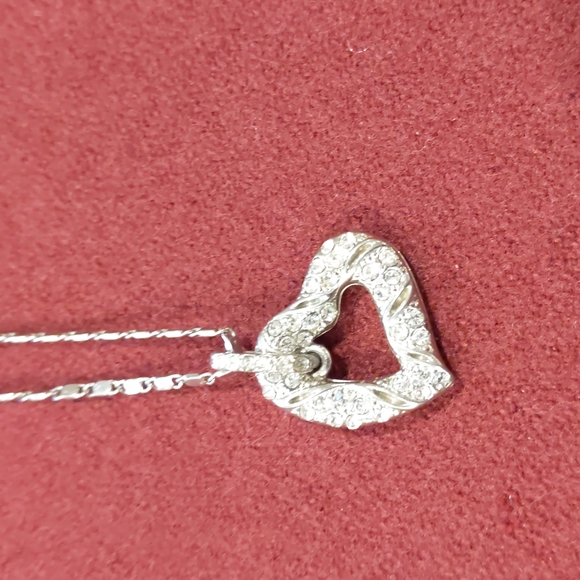 4 for $50 Heart Shaped Pendant Silver Toned Faux Diamonds on Nine Inch Necklace - Picture 6 of 7